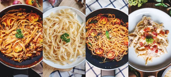 Τρόφιμα Μπάνερ Ιταλική Κουζίνα Ανάμεικτα Ζυμαρικά — Φωτογραφία Αρχείου