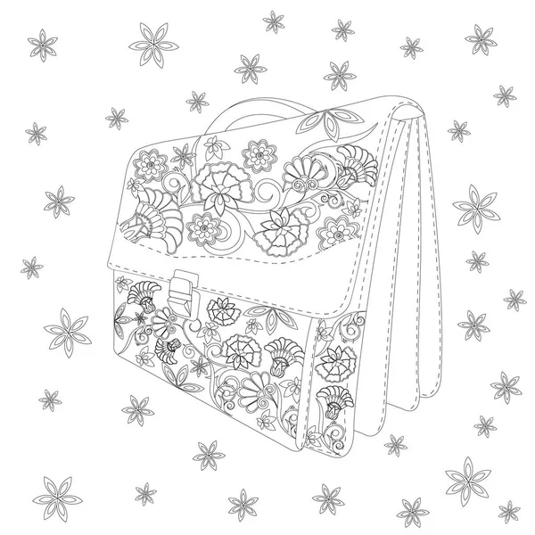Färbung Mit Einem Koffer Und Blumen — Stockvektor
