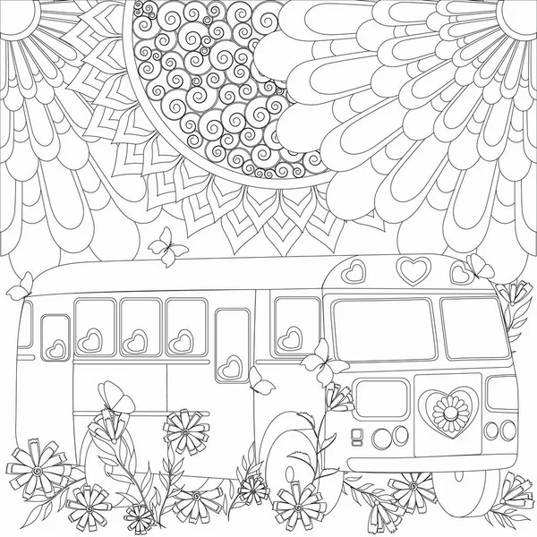 Coloring Flower Pattern Bus — Stock Vector