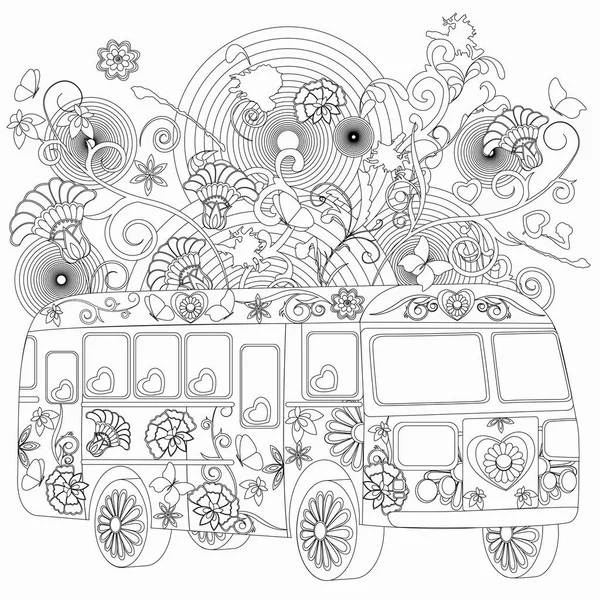 Coloring Flower Pattern Bus — Stock Vector