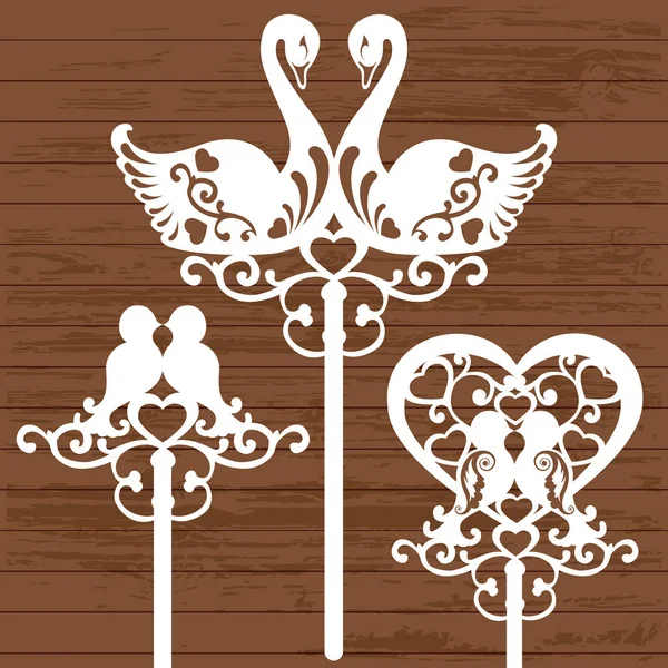 Conjunto Toppers Con Cisnes — Vector de stock