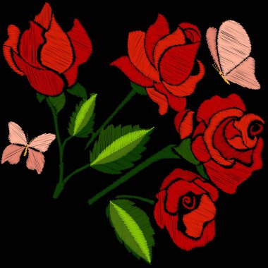 Kırmızı güllü nakış