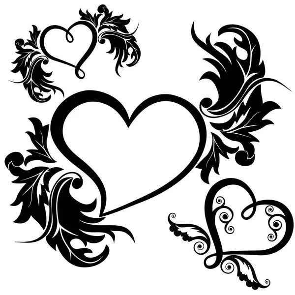 Silhouette Cœurs Avec Motifs — Image vectorielle