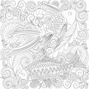 bir deniz tabanı ve balık ile antistres boyama