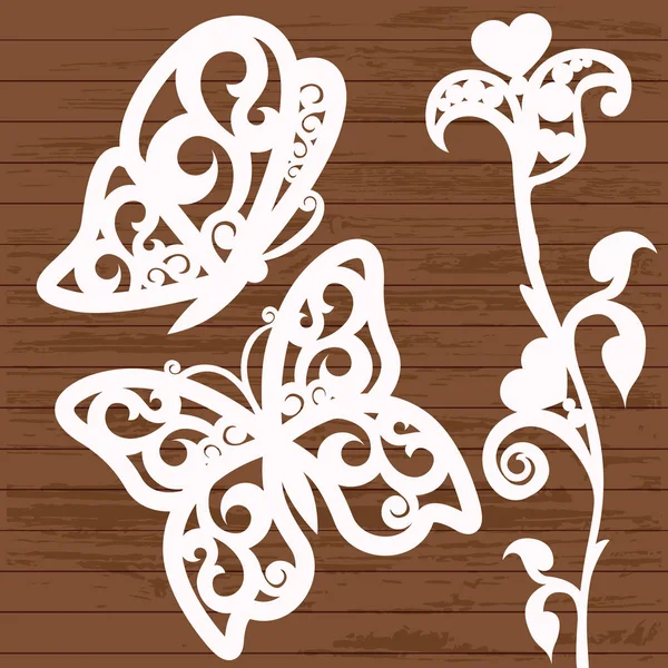 Πεταλούδα Και Μοτίβο Λουλουδιών Για Κοπή Λέιζερ — Διανυσματικό Αρχείο