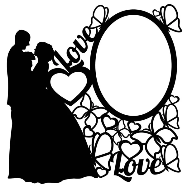 Modèles Pour Découpe Laser Avec Des Coeurs Des Couples Amoureux — Image vectorielle
