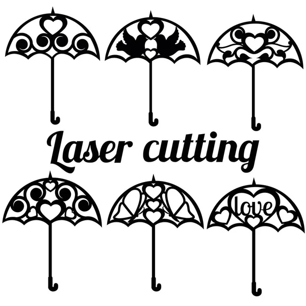 Serie Modelli Ombrello Taglio Laser — Vettoriale Stock