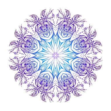 Yuvarlak mandala boho desenli. Doodle kroki için resmi t-shirtler, kapakları ve yaratıcılığınızı baskı almak. 