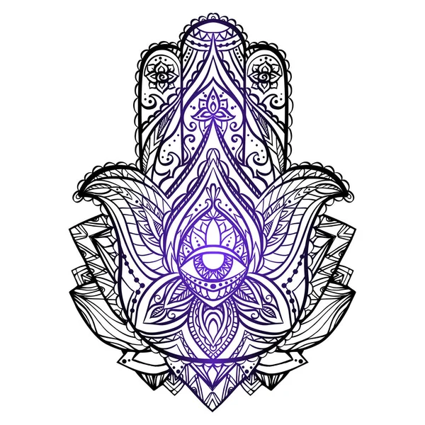自由奔放に生きるパターンとハムサのイラスト タトゥー ぬりえ本 シャツ プリント デザインのスケッチのベクトル要素 — ストックベクタ