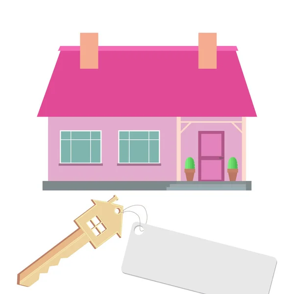 Flat Illustration House Sale Rental Living Space Country House Key — Stock Vector