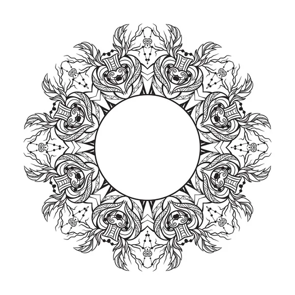 Fekete Fehér Kerek Mandala Keret Boho Mintával Doodle Meghívására Ing — Stock Vector