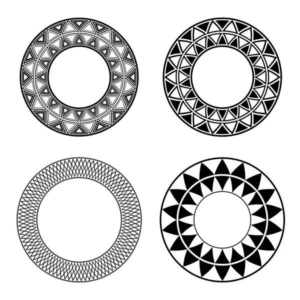 Набор Черно Белых Круглых Рам Геометрическим Рисунком Векторный Элемент Приглашений — стоковый вектор