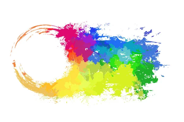 Rund Ram Med Grungy Repor Och Rainbow Akvarell Sprayer Bläck — Stock vektor