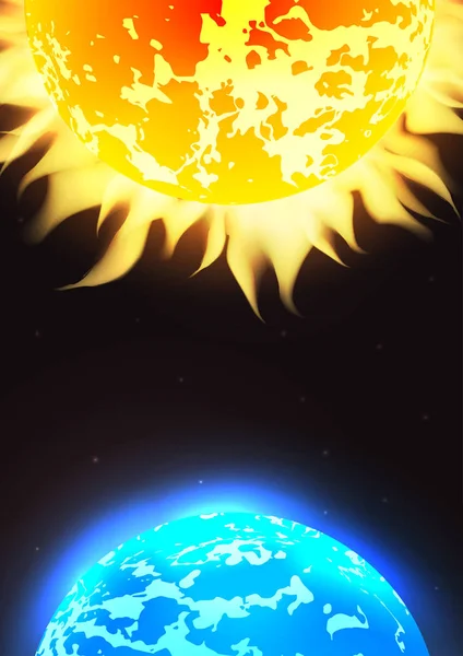 Vektorrum Illustration Med Stjärnor Planeten Jorden Och Sun Vektor Illustration — Stock vektor