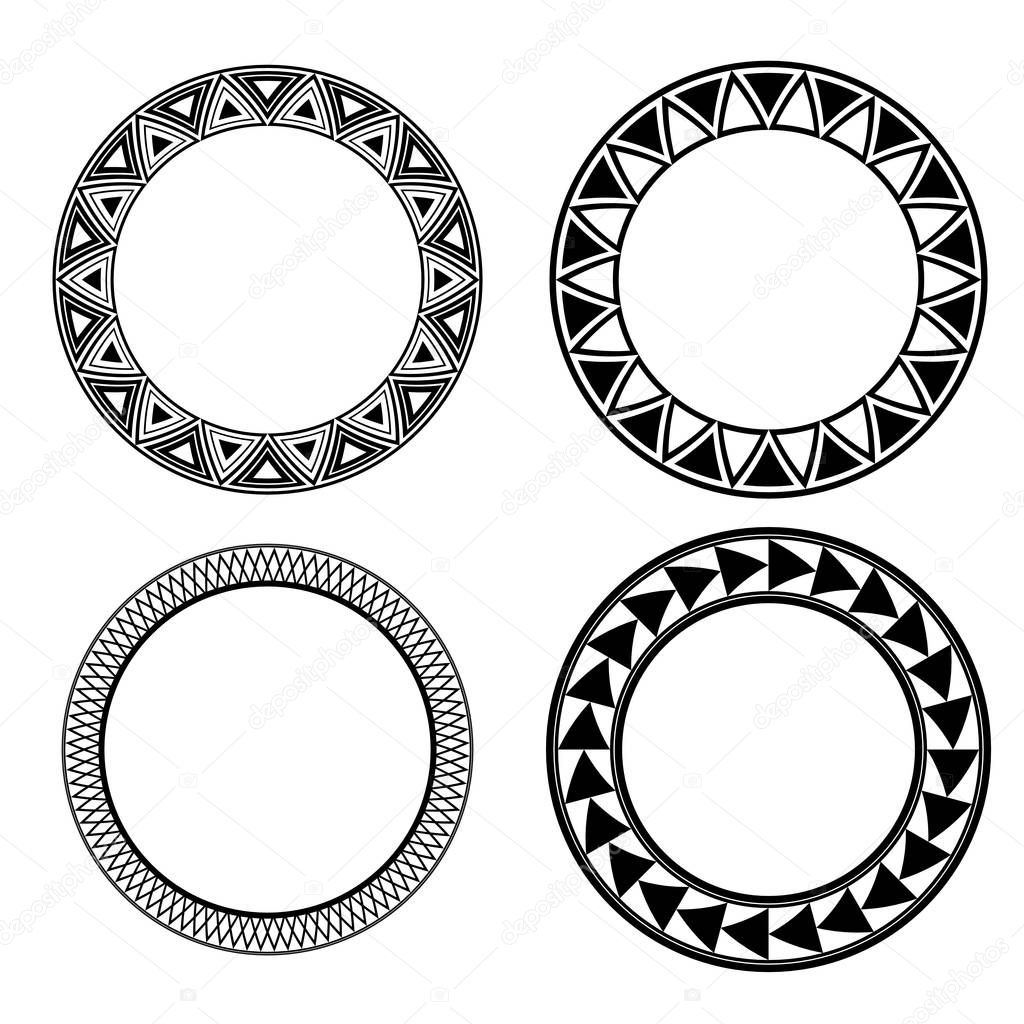 Set of black and white round frames with geometric pattern. Vector element for invitations, cards and your design