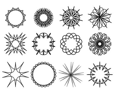 Kontur spirographs kümesi. Dairesel desen. Tasarımınız için vektör öğesi