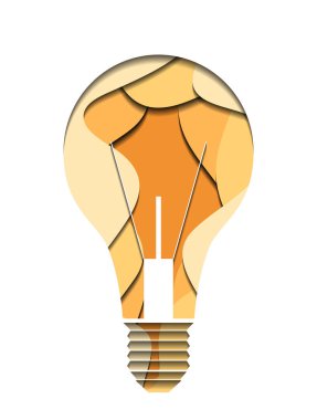 kağıttan kesilmiş bir ampul 3D Illustration. Çok düzey illüstrasyon. Vektör öğesi için yaratıcılığınızı