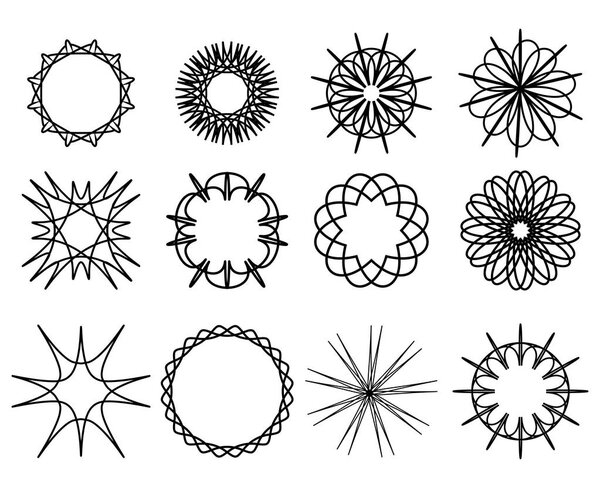 Набор контурных спирографов. Круговой рисунок. Векторный элемент для Вашего дизайна
