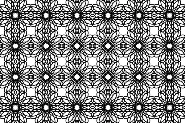 完美的黑色和白色的摩洛哥纹理与花卉 瓷砖图案 织物和设计的矢量图案 — 图库矢量图片