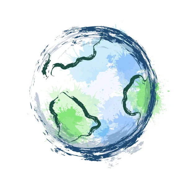 Ilustração Planeta Terra Com Respingos Aguarela Traços Tinta Fundo Branco — Vetor de Stock