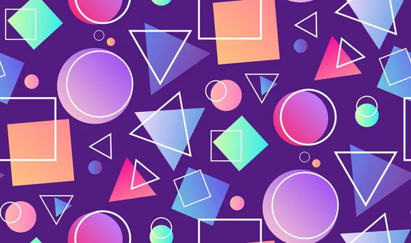 在孟菲斯风格的无缝霓虹灯模式与几何形状的紫色背景 矢量纹理为您的创造力 — 图库矢量图片