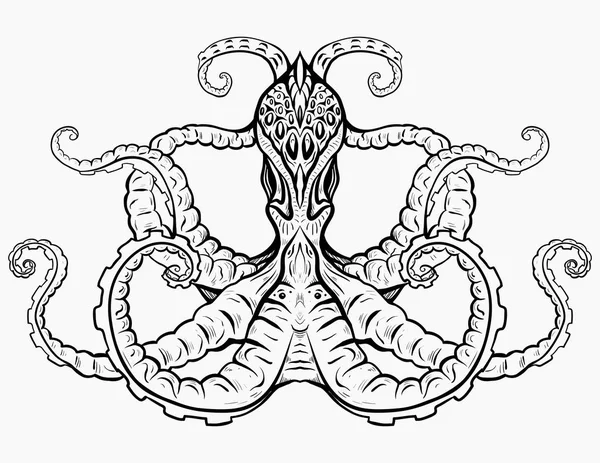 Contorno Ilustración Blanco Negro Del Pulpo Objeto Está Separado Del — Vector de stock