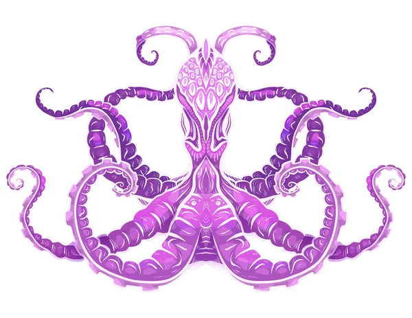 Цветная Иллюстрация Фиолетового Осьминога Объект Отделен Фона Неоновая Иллюстрация Печати — стоковый вектор