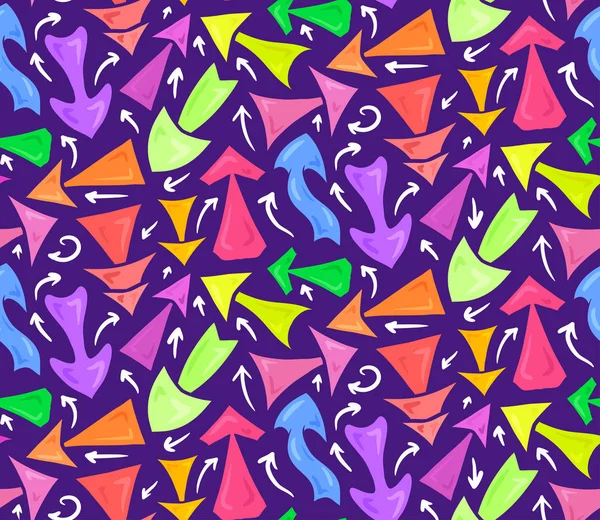 Patrón Neón Sin Costura Flechas Caóticas Diferentes Multicolores Dibujadas Mano — Vector de stock