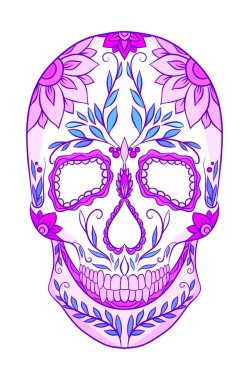 Renk neon bir şeker kafatası Illustration. Ölülerin günü tatil. Vektör öğesi için yaratıcılığınızı