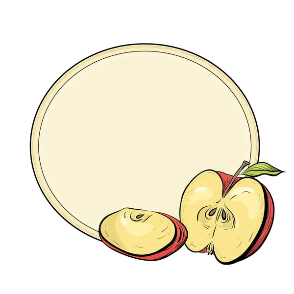 Runder Rahmen Mit Gravierter Abbildung Von Äpfeln Schraffierte Zeichnung Das — Stockvektor