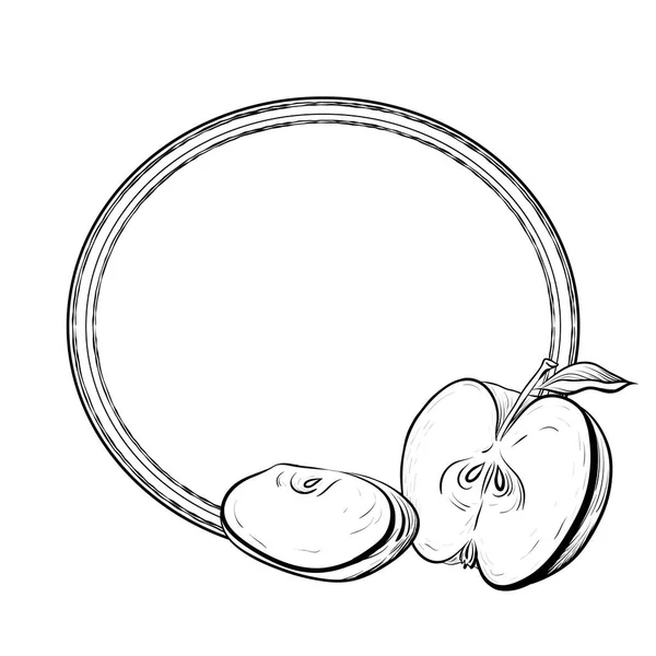 Runder Rahmen Mit Schwarz Weiß Gravierter Darstellung Von Äpfeln Schraffierte — Stockvektor