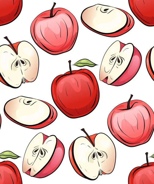 Tekstura Kreskówka Czerwonych Jabłek Różnych Kształtów Białym Tle Dzieci Doodle — Wektor stockowy