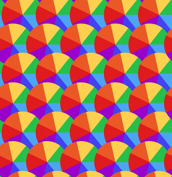 无缝纹理与彩虹圆圈分成段 多彩多姿的雨伞 包装纸的矢量子图案 苗圃中的墙纸和你的创造力 — 图库矢量图片