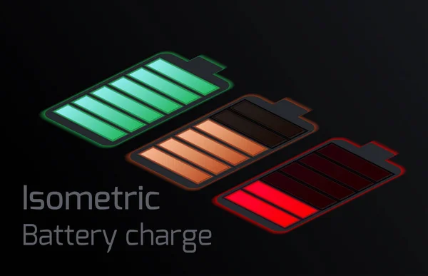 Uppsättning Isometrisk Olika Typer Transparent Batterier Kostnad Vektorelement Mobiltelefon Gränssnitt — Stock vektor