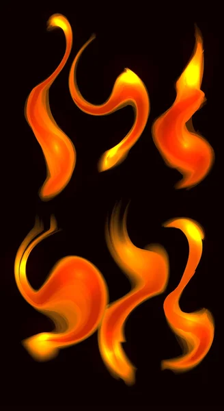 黑暗背景下的火卷发集 对象与背景分开 横幅和设计的矢量元素 — 图库矢量图片