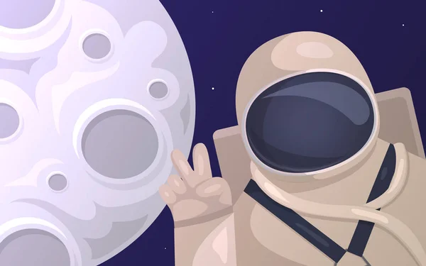 月の背景に写真を撮る観光宇宙飛行士のベクター イラストです 空間で観光 月面に最初の観光 — ストックベクタ