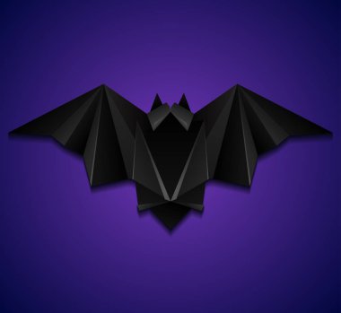 3D origami yarasa menekşe arka plan üzerinde Illustration. Cadılar Bayramı. Arka plandan ayrı bir nesnedir. Kartları, davetiyeler ve yaratıcılığınızı tasarım vektör öğesi.