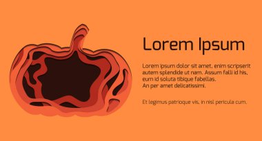 Kağıttan kesilmiş kabak 3d şenlikli çizim ile tebrik kartı. Cadılar Bayramı. Şükran günü kartı. Vektör karikatür şablon kartları, davet, afiş ve yaratıcılık için.