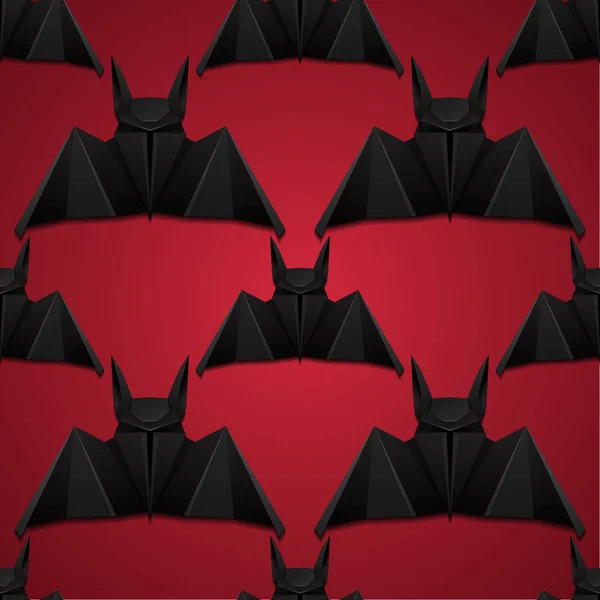 Seamless Mönster Med Illustration Origami Bat Röd Bakgrund Halloween Vector — Stock vektor