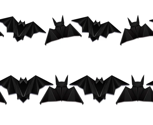 Uppsättning Sömlösa Gränser Med Illustration Origami Bat Halloween Vector Textur — Stock vektor