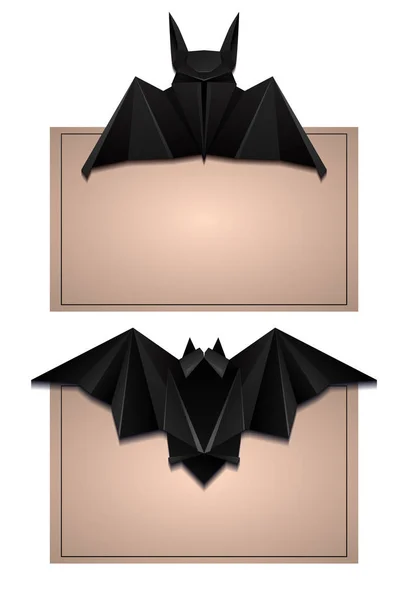 Set Kort Med Illustration Origami Bat Halloween Objektet Separat Från — Stock vektor