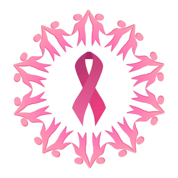 乳がんの意識 踊る人のフレームにピンクのリボン カード バナー チラシ あなたのデザインのベクトル要素 — ストックベクタ