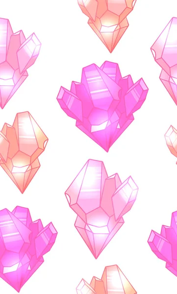 Naadloze Leuk Patroon Met Veelkleurige Roze Kristallen Met Hoogtepunten Vector — Stockvector