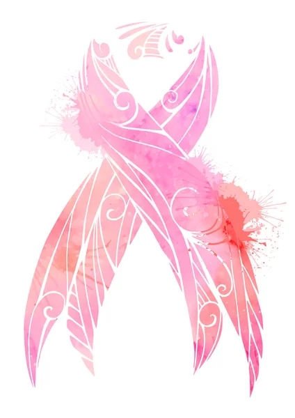 Breast Cancer Awareness Watercolor Pink Ribbon Splashes Object Separated Background — Stock Vector