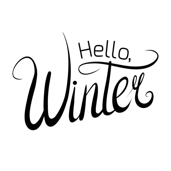 Handgeschreven Belettering Hello Winter Zwart Wit Inscriptie Afzonderlijk Achtergrond Vector — Stockvector
