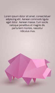Origami domuz ve metin için yer ile dikey banner. Zodyak burç. Kartları, afiş, davetiye ve yaratıcılık için vektör şablon