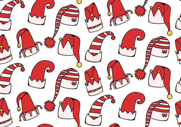 Textura Perfecta Con Elfo Dibujos Animados Sombreros Navidad Fondo Festivo — Archivo Imágenes Vectoriales