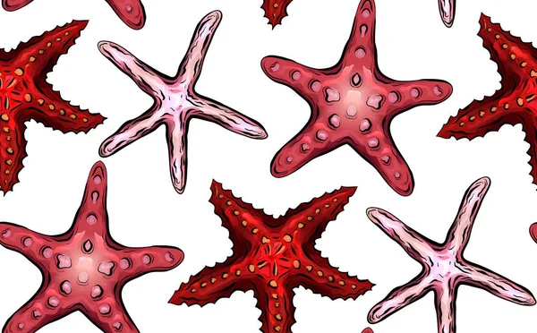 Textura Perfecta Con Ilustraciones Dibujos Animados Color Estrellas Mar Sobre — Vector de stock