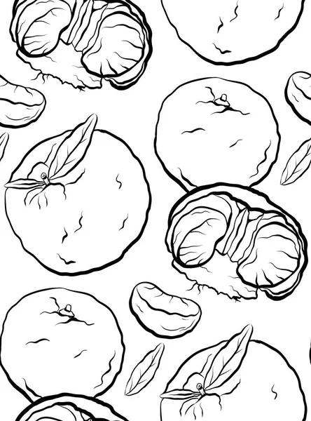 Seamless Pattern Contour Cartoon Illustrations Mandarin Citrus Vector Texture Wrapper — Stock Vector