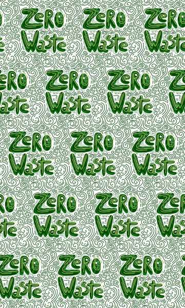 Vzor Bezešvé Ručně Psaný Zelenou Barvou Písma Nulového Odpadu Výzdobou — Stockový vektor